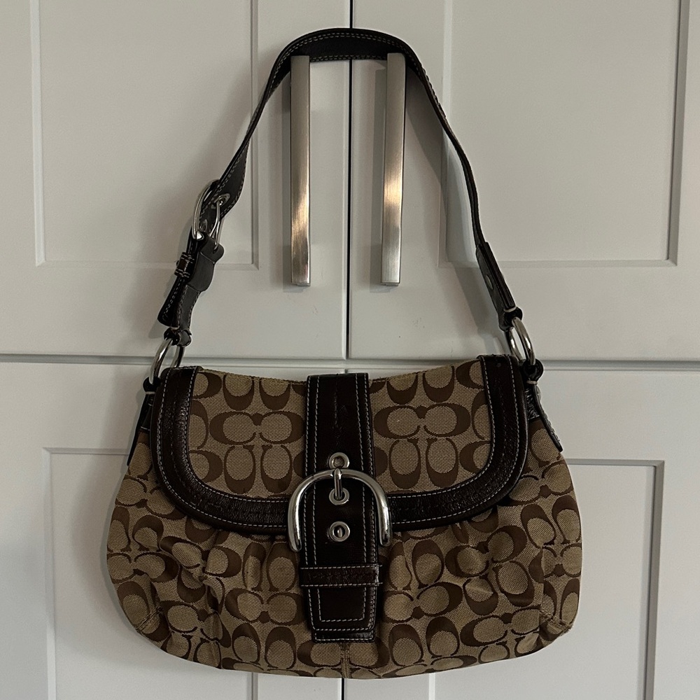Coach Brown and Tan Signature Shoulder Bag